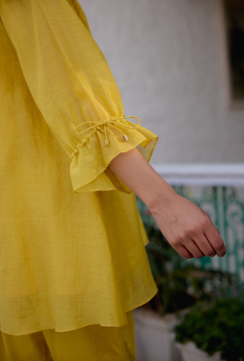 Mustard Floral Embroidered With Pintucks Vaidehi Co-ord Set