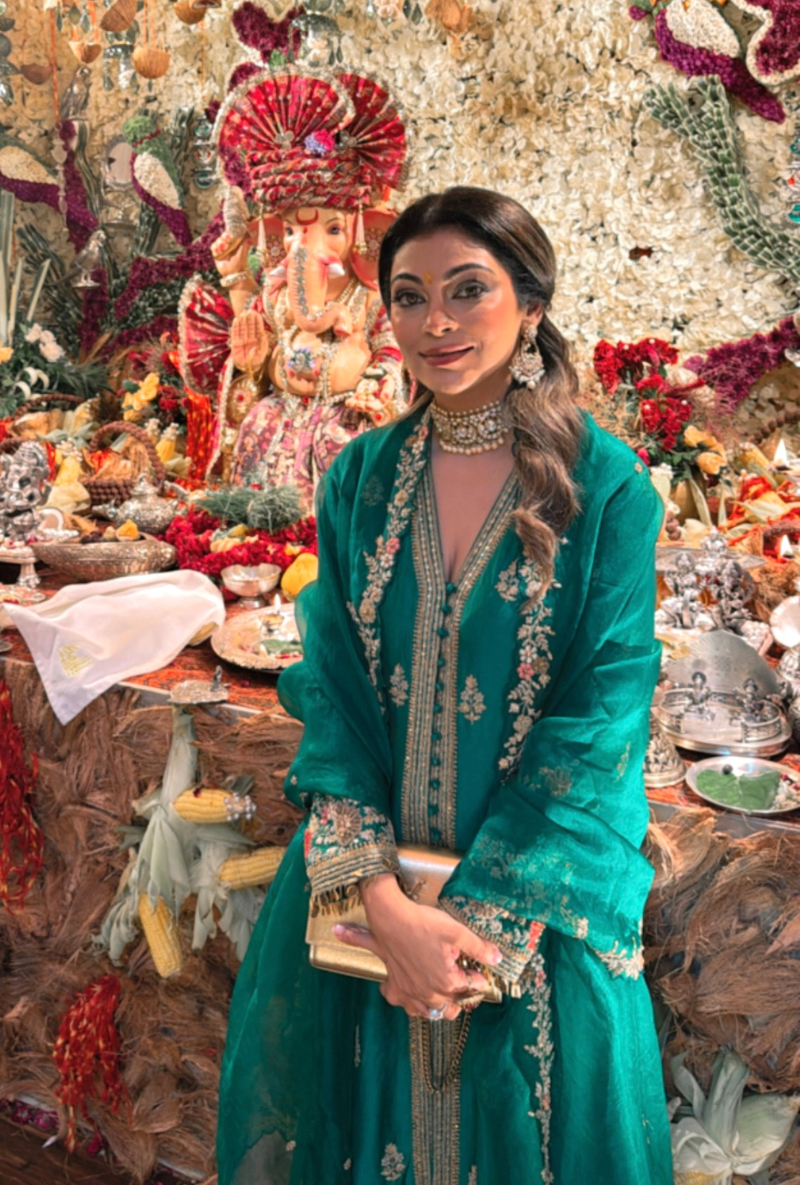 Meghna Nayyar in Green Long Jacket Kurta Set
