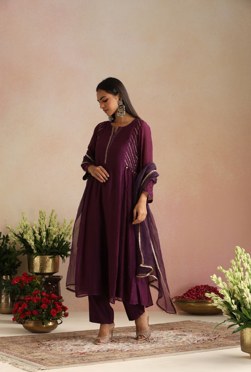 Purple Side Kali Itrh Kurta Set