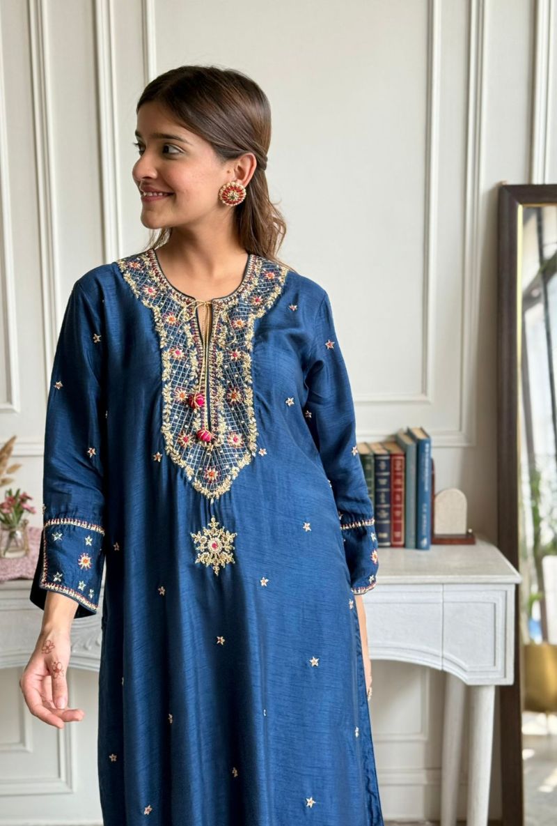Varsha Rana in Blue Bandhgala Husna Kurta Set