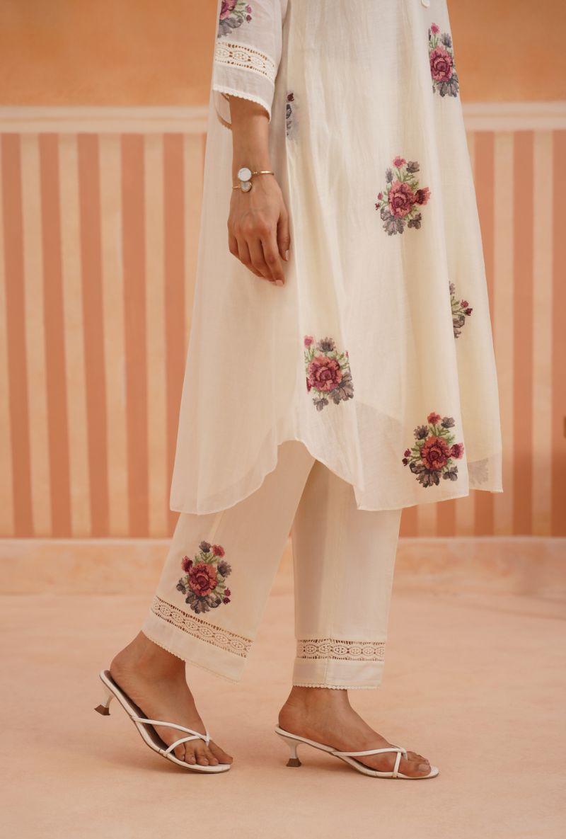 Off White Cross Stitch Embroidery Pehar Kurta Set