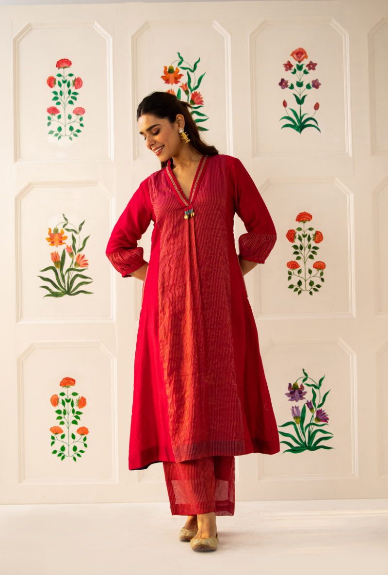 Pink High Collar Kishmish Kurta Set