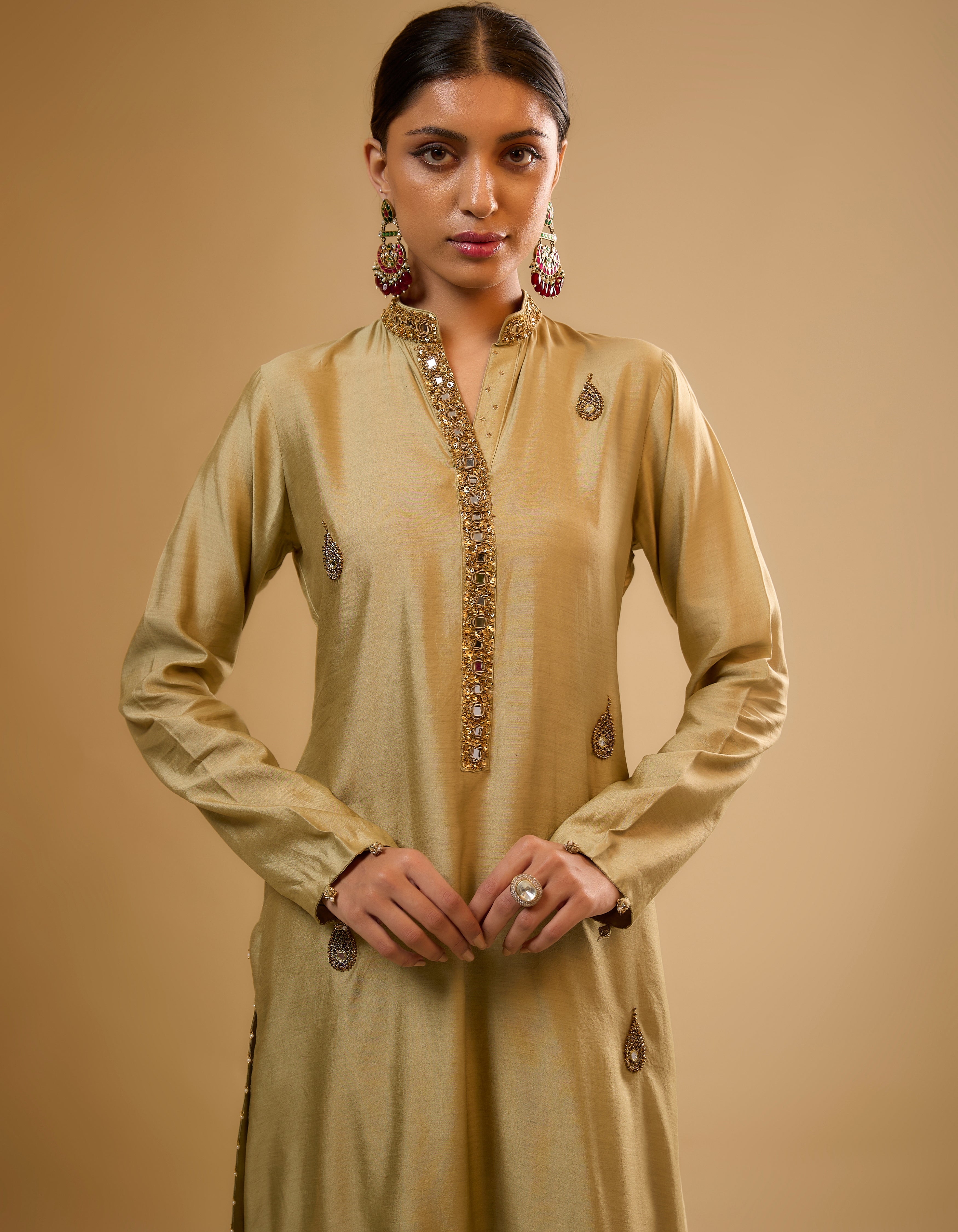 Light Green Applique Rani Kurta Set