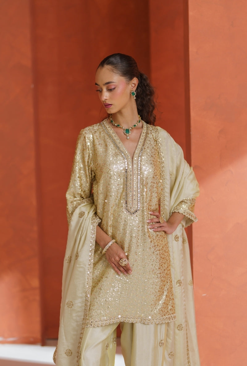 Ivory All Over Sequin Vira Farshi Set