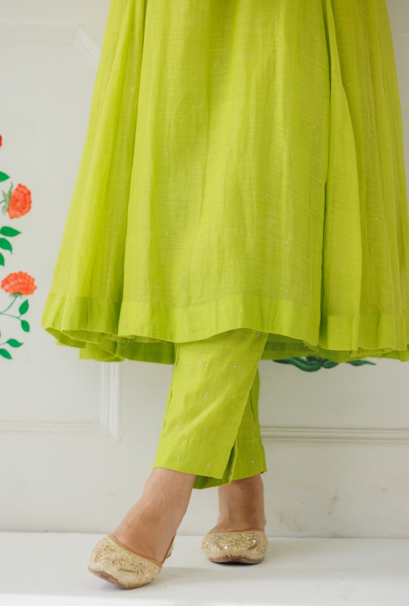 Lime Green Pitta Work Yoke Baani Kurta Set