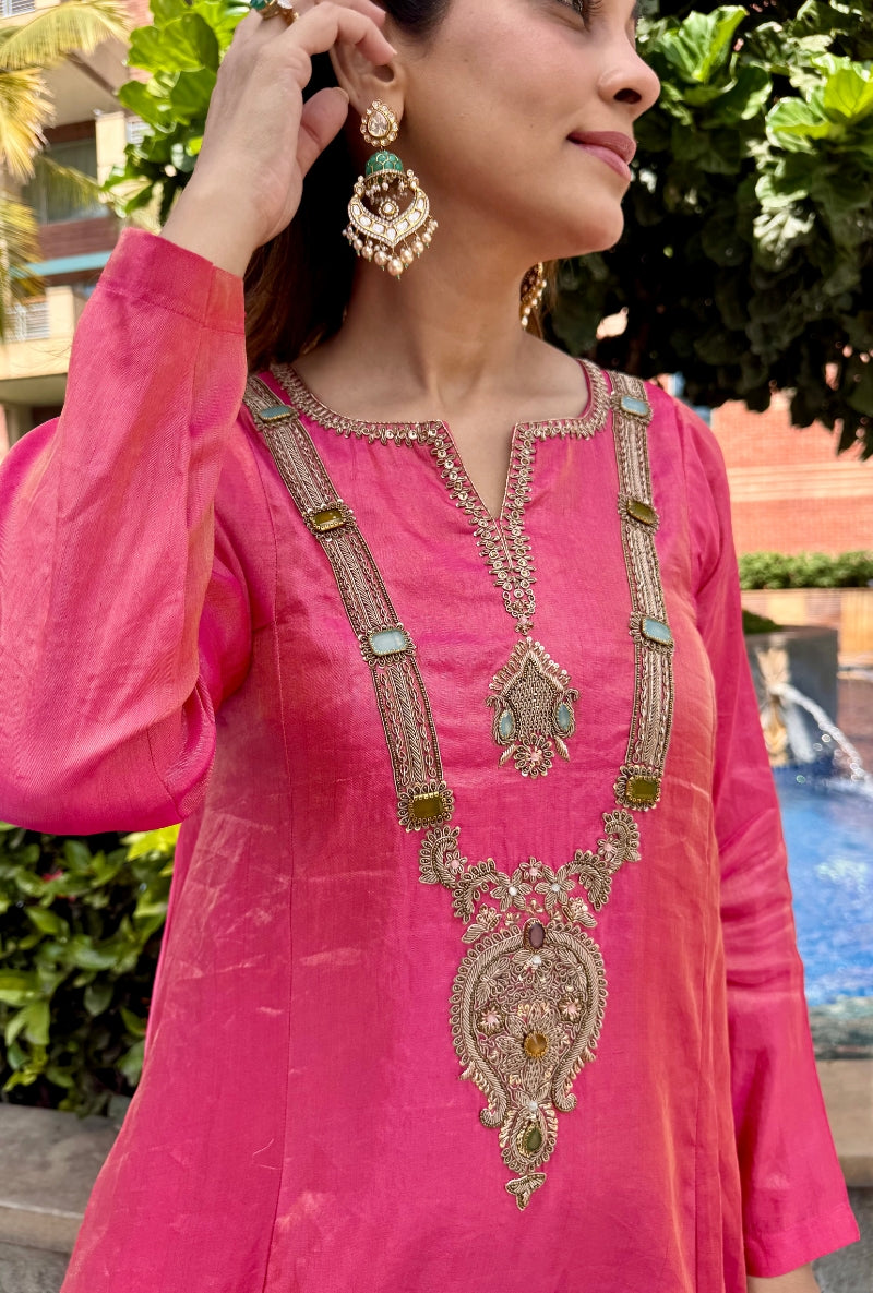 Meghna Nayyar in Pink Jewel Neck Anarkali Set