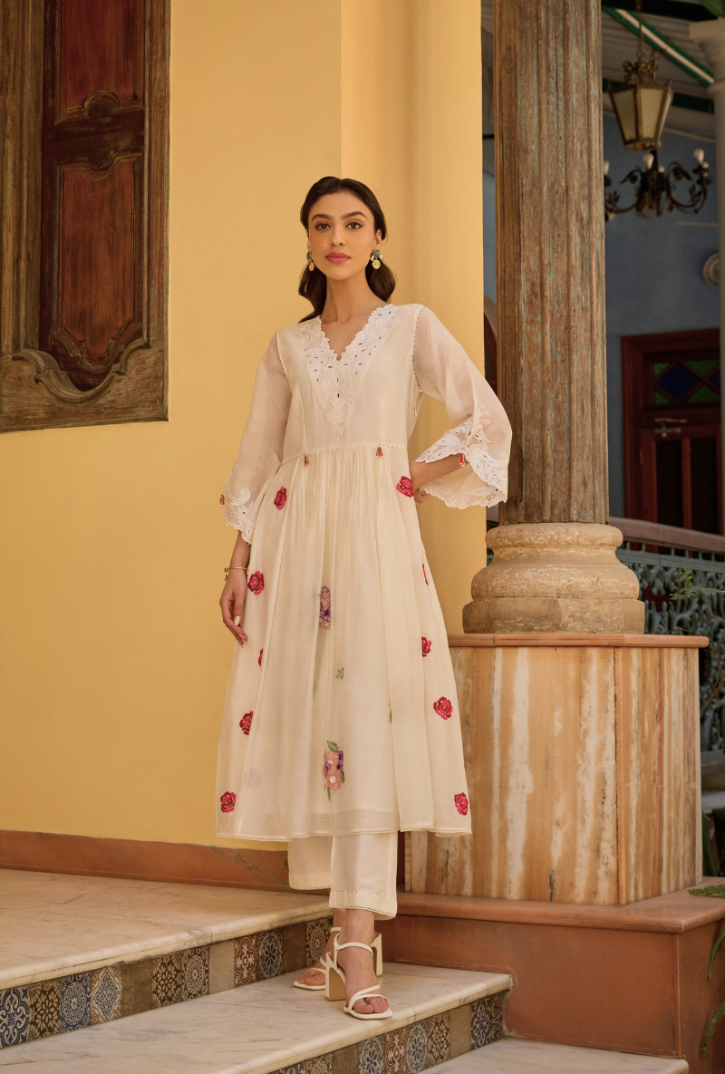 Ivory Empire Cut Applique Anaardana Anarkali Set