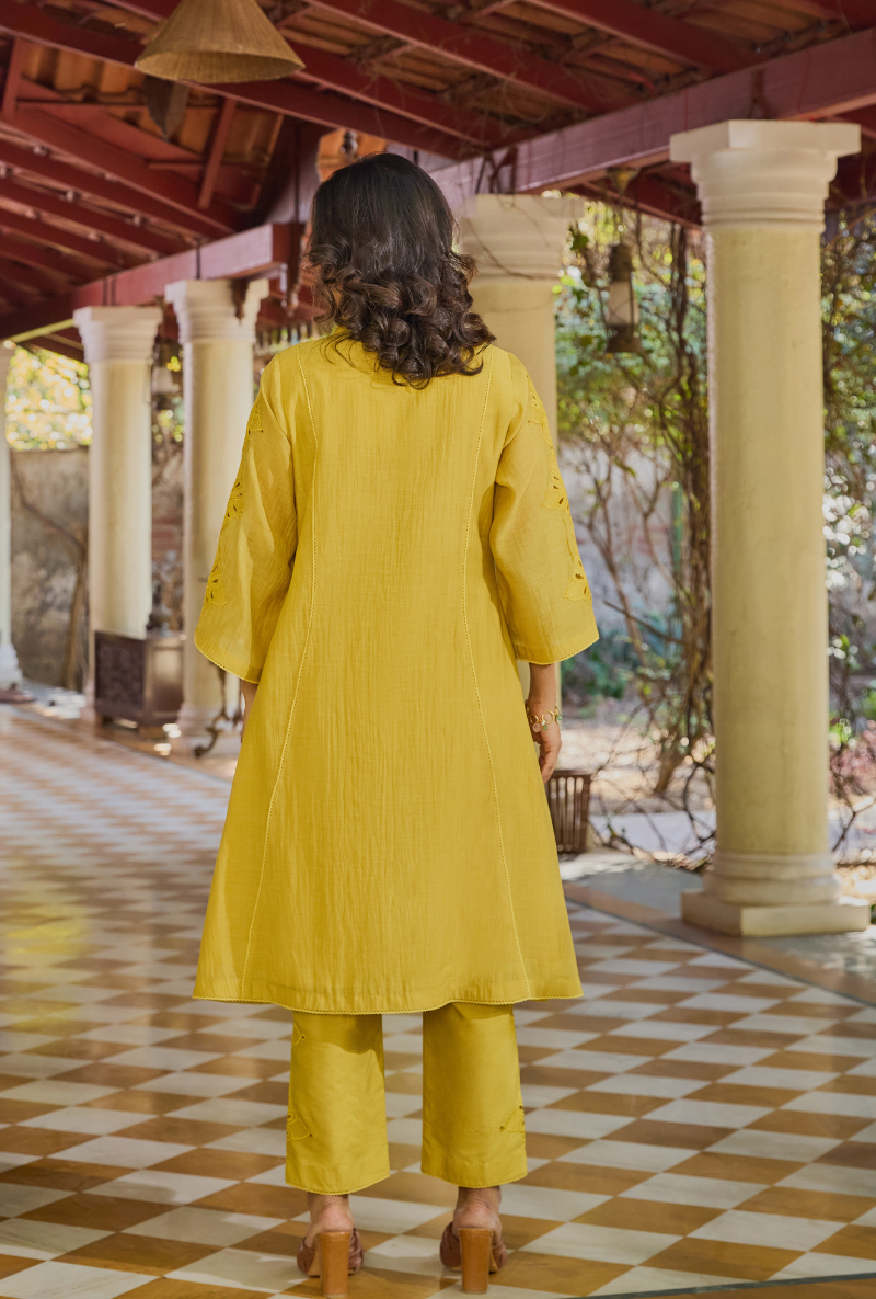 Mustard Overlapping Neckline Anaardana Kurta Set