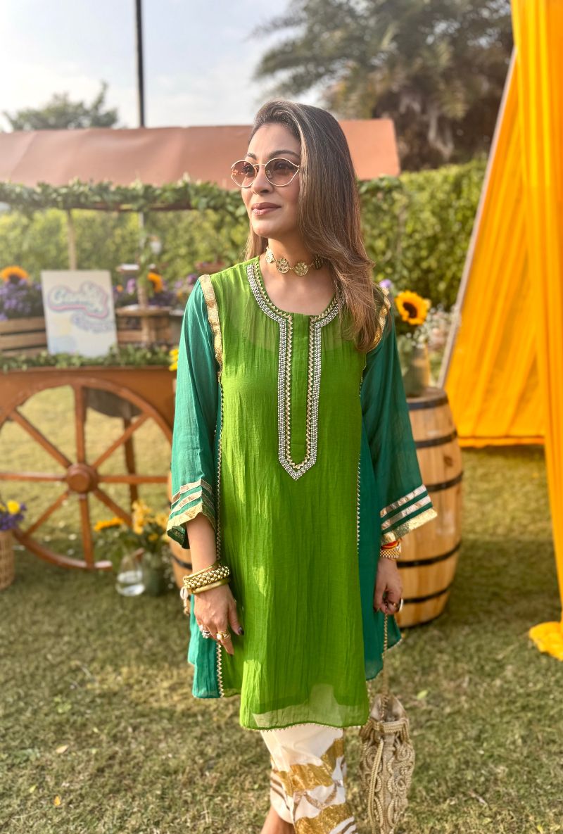 Meghna Nayyar in Green Choga Style Salwar Set