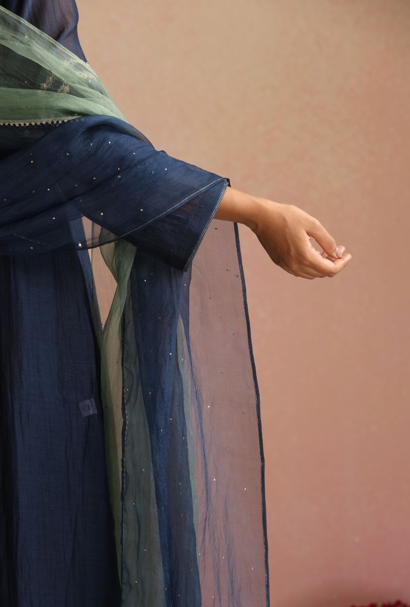 Navy Blue Zari Embroidery Itrh Kurta Set
