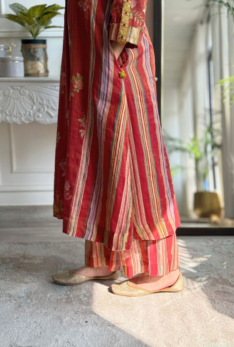 Varsha Rana in Red Embroidered V Neck Bageecha Kurta Set