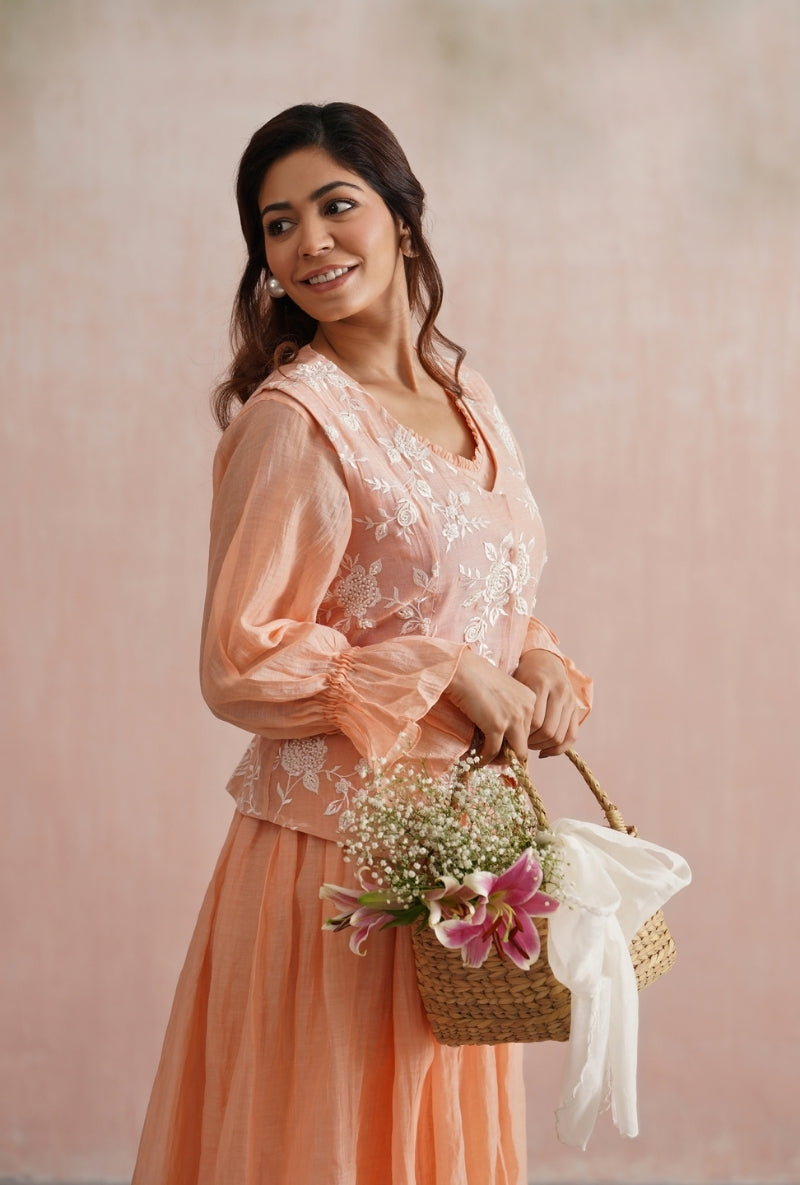 Peach Pearl Embroidered Waistcoat Prisha Dress