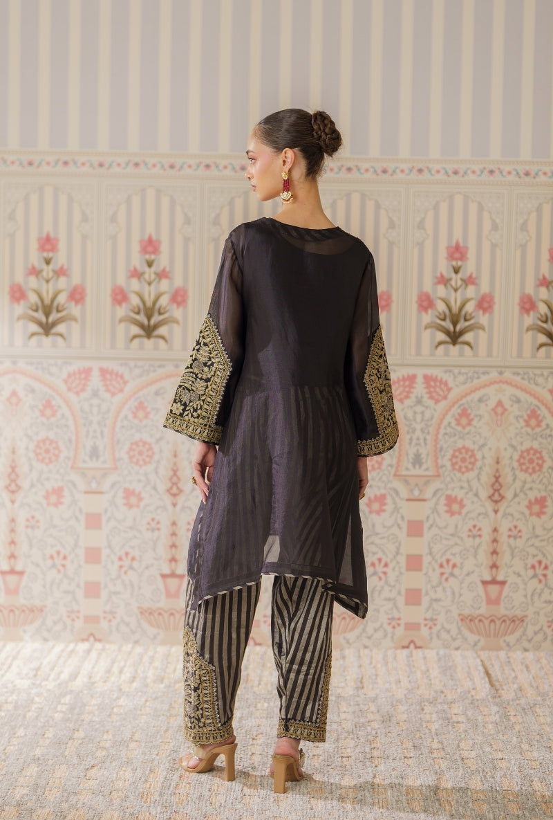 Black Dori and Sequin Hand Embroidery Mallika Farshi Set