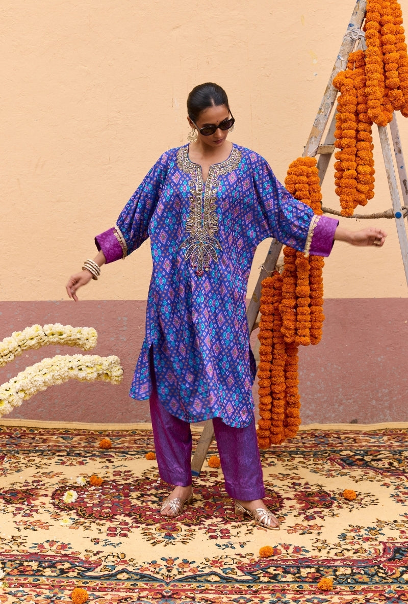 Blue Ikat Oorja Kaftan Set