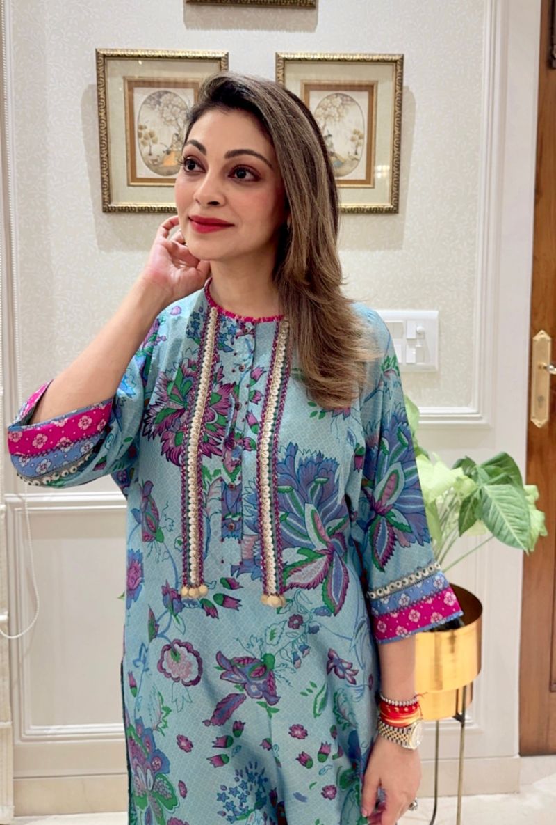 Meghna Nayyar in Blue Hand Printed Kaftan Cut Eden Kurta Set