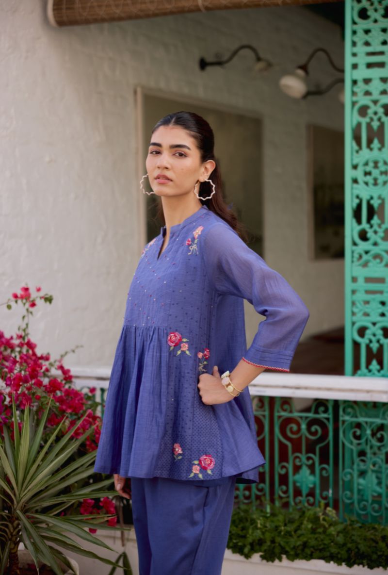Blue Front Gather Vaidehi Co-ord Set