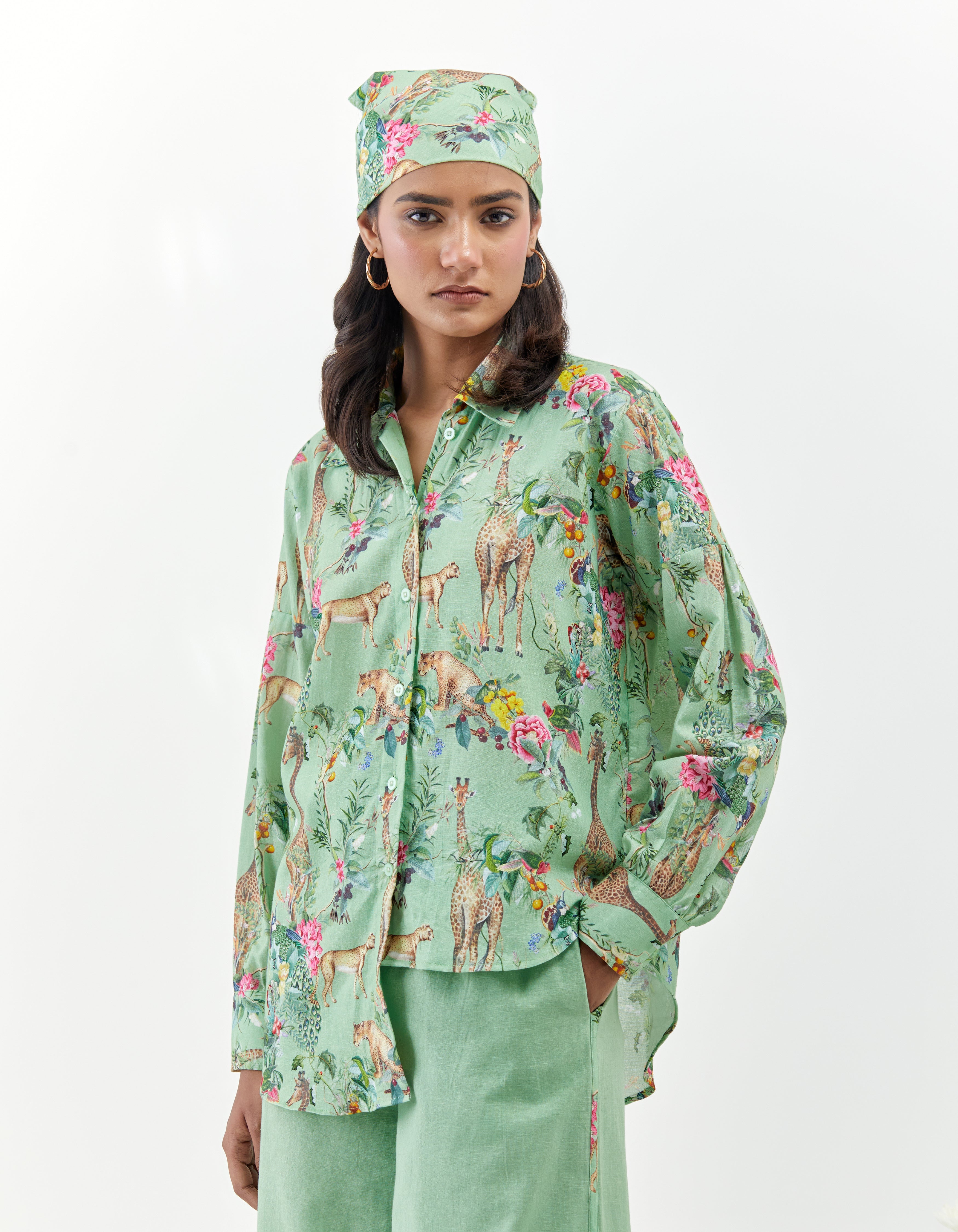 Green Safari Printed Asymmetric Savannah Co-Ord Set