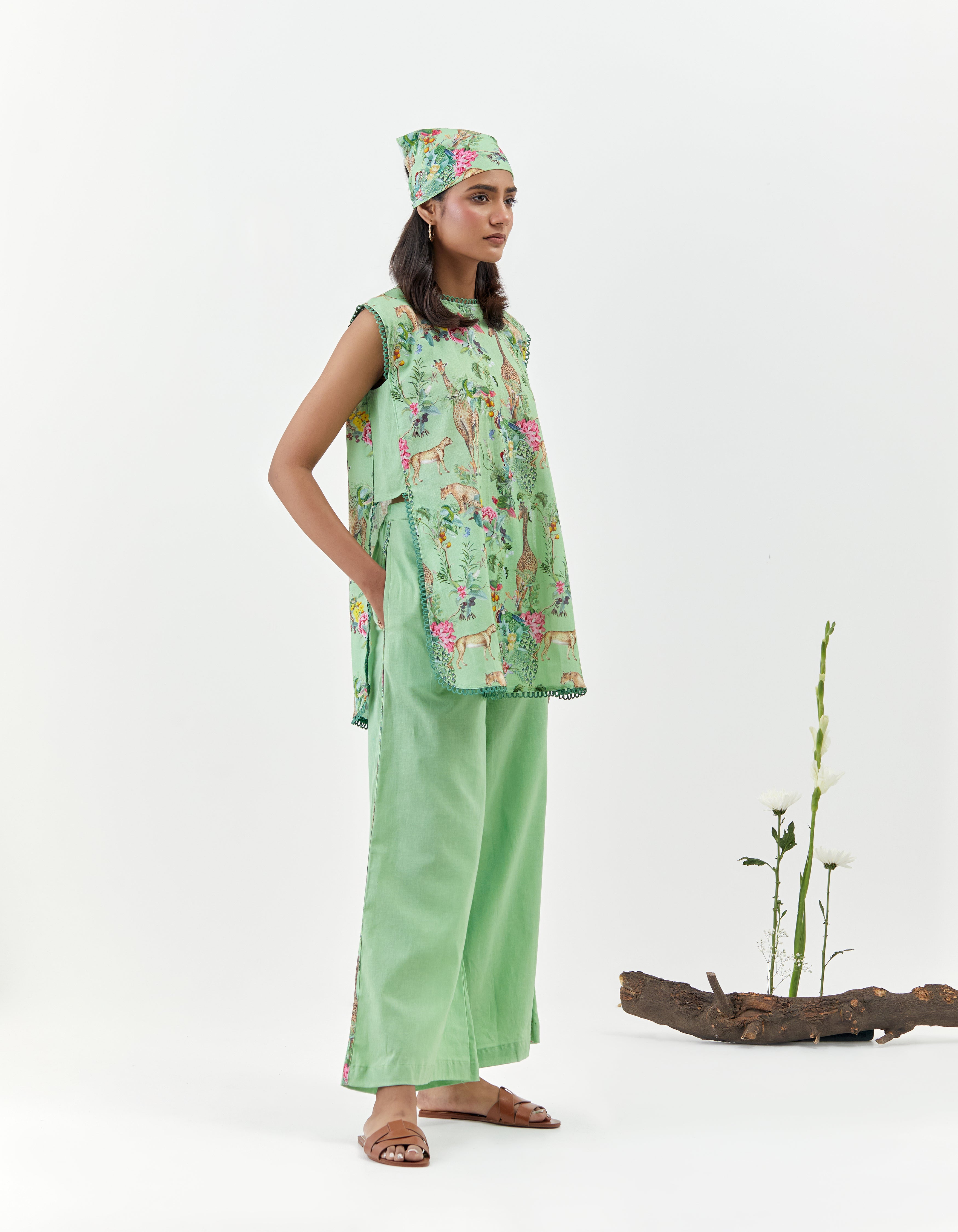 Green Safari Print Sleeveless Savannah Co-Ord Set