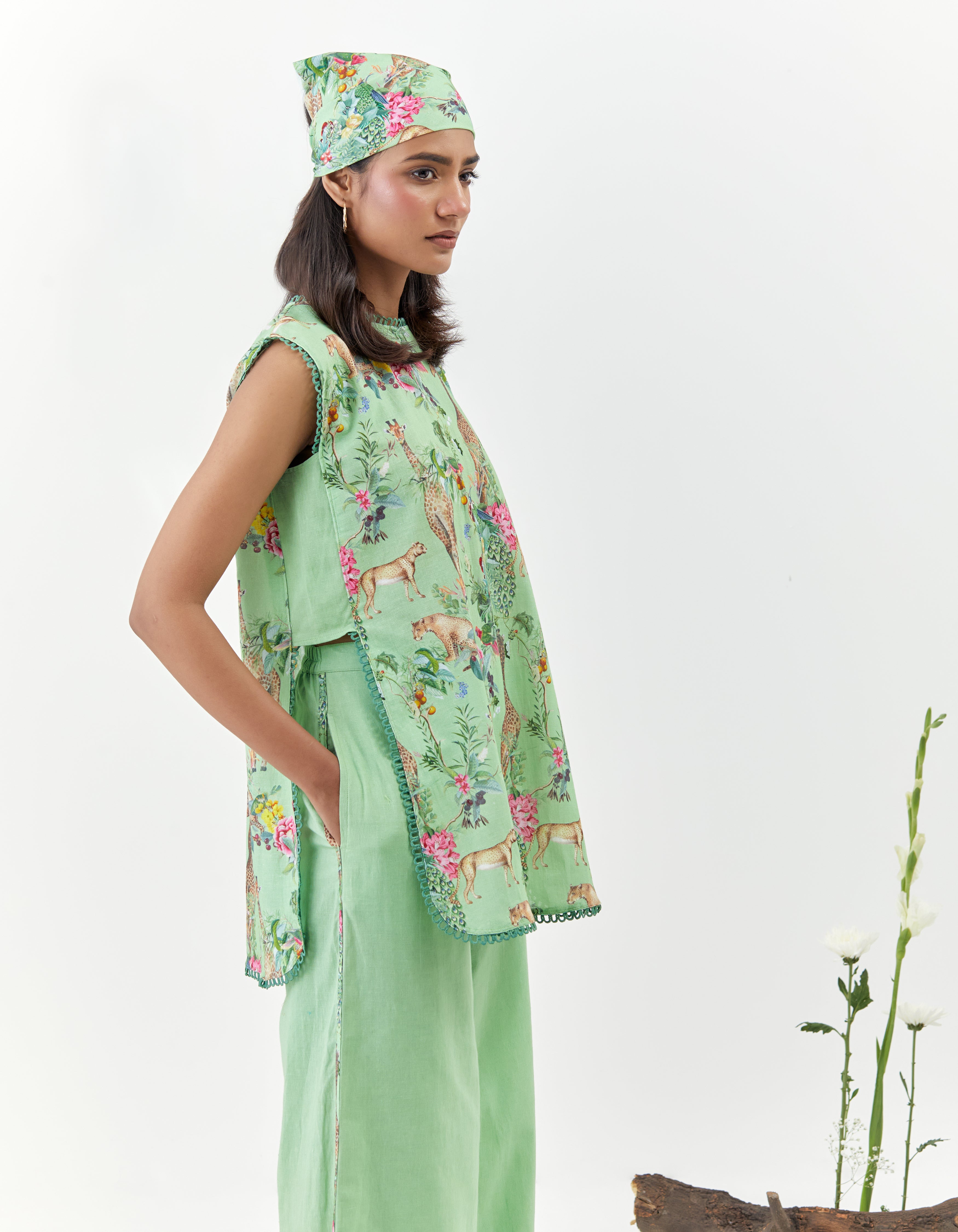 Green Safari Print Sleeveless Savannah Co-Ord Set