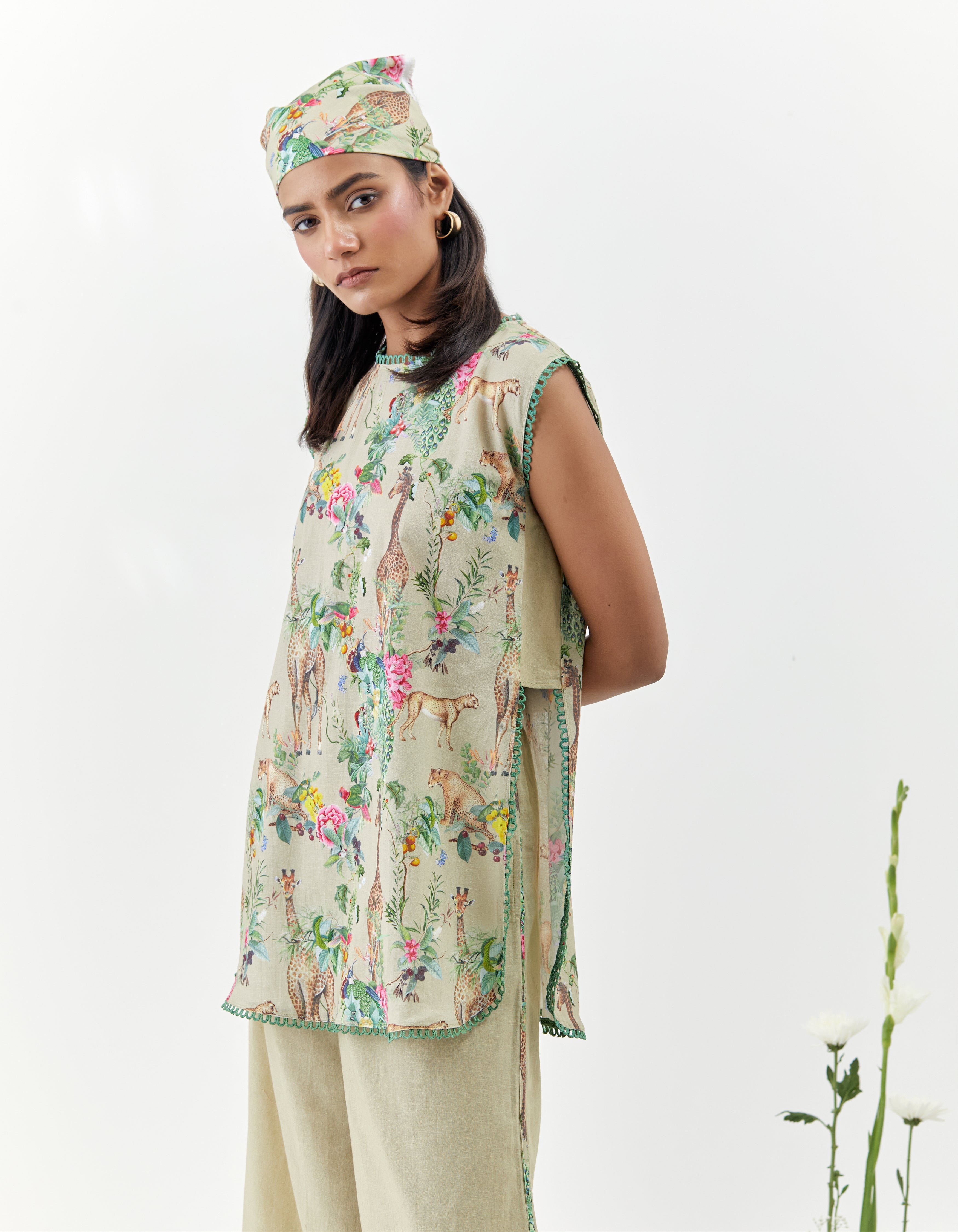 Beige Safari Print Sleeveless Savannah Co-Ord Set
