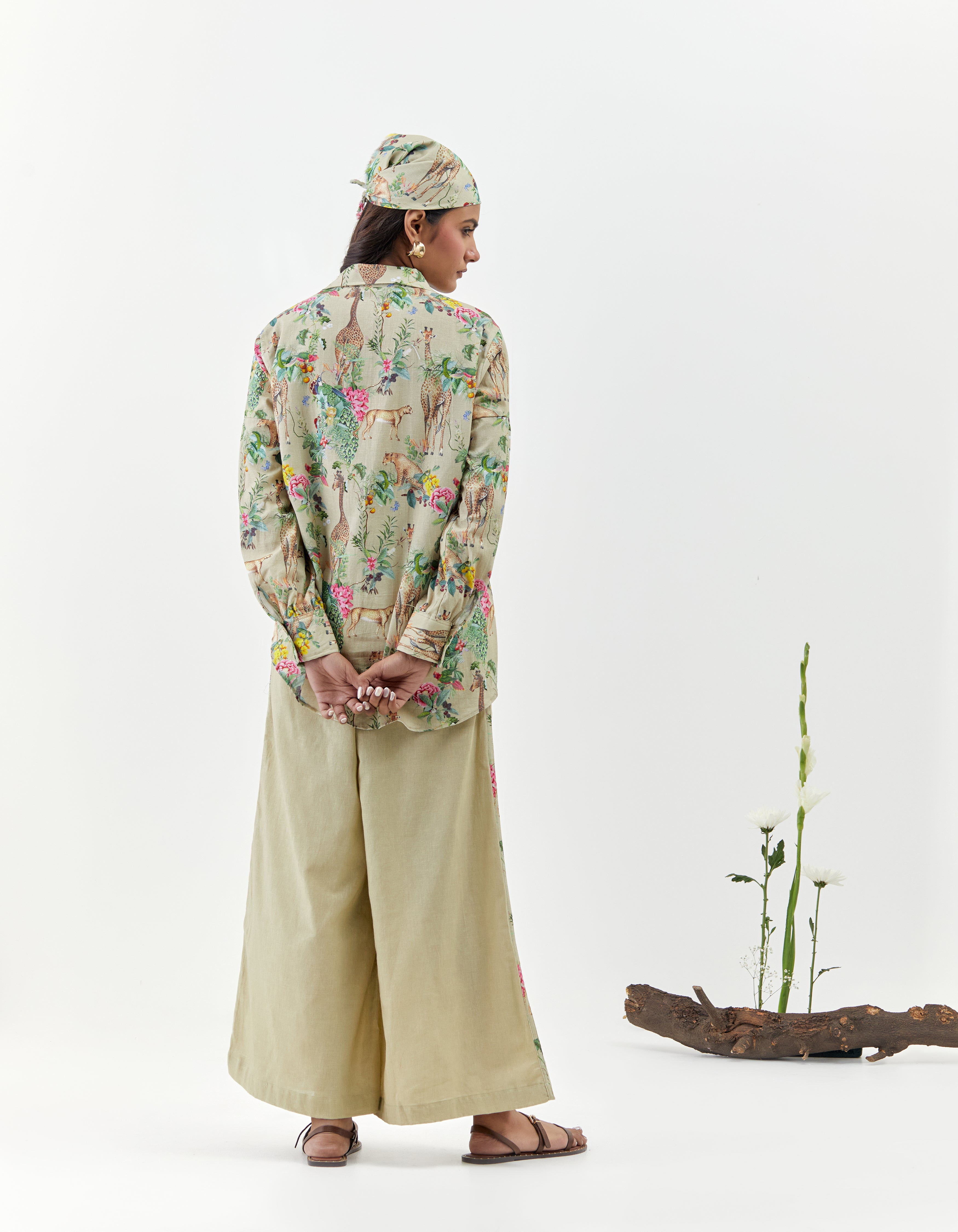 Beige Safari Printed Asymmetric Savannah Co-Ord Set