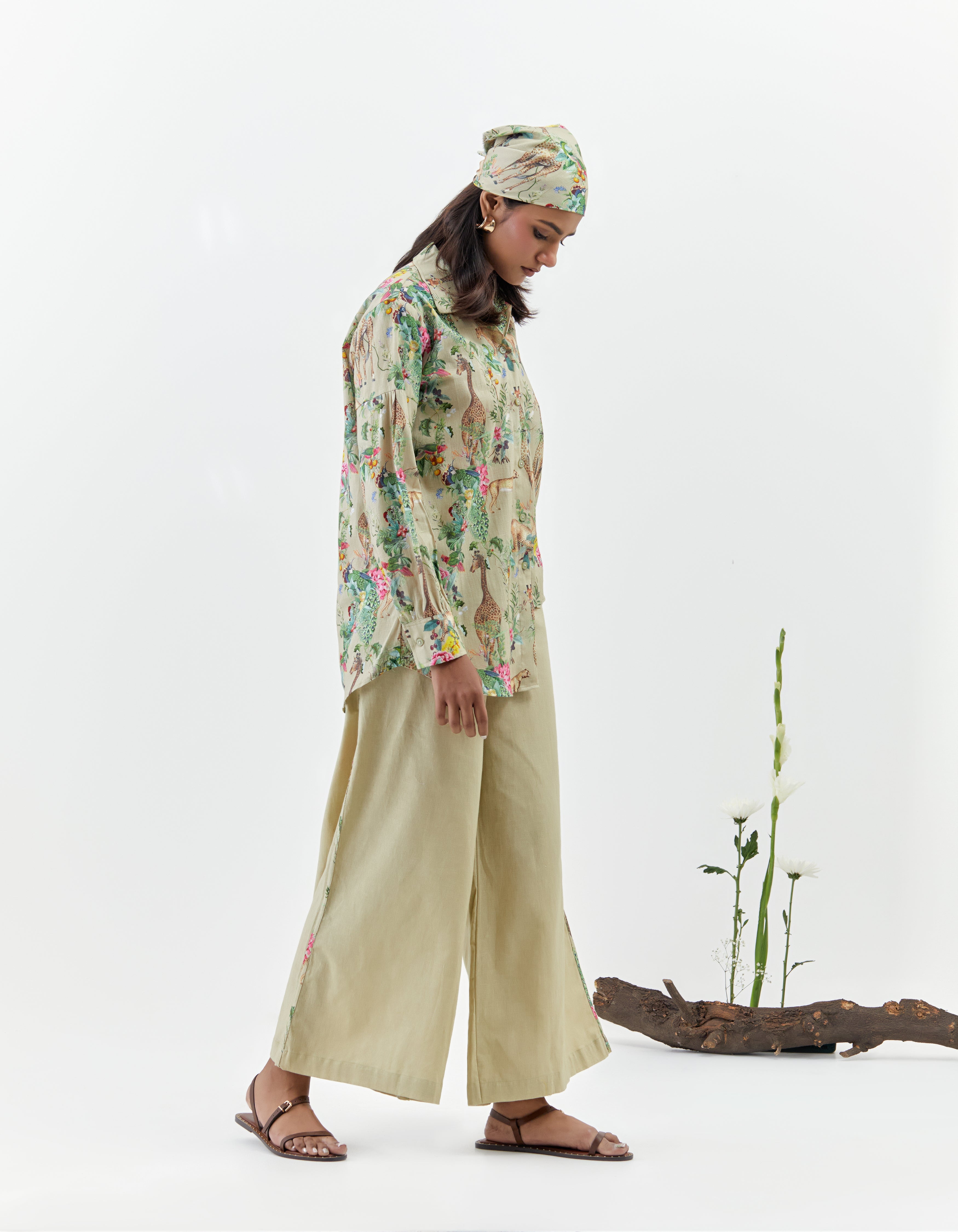 Beige Safari Printed Asymmetric Savannah Co-Ord Set