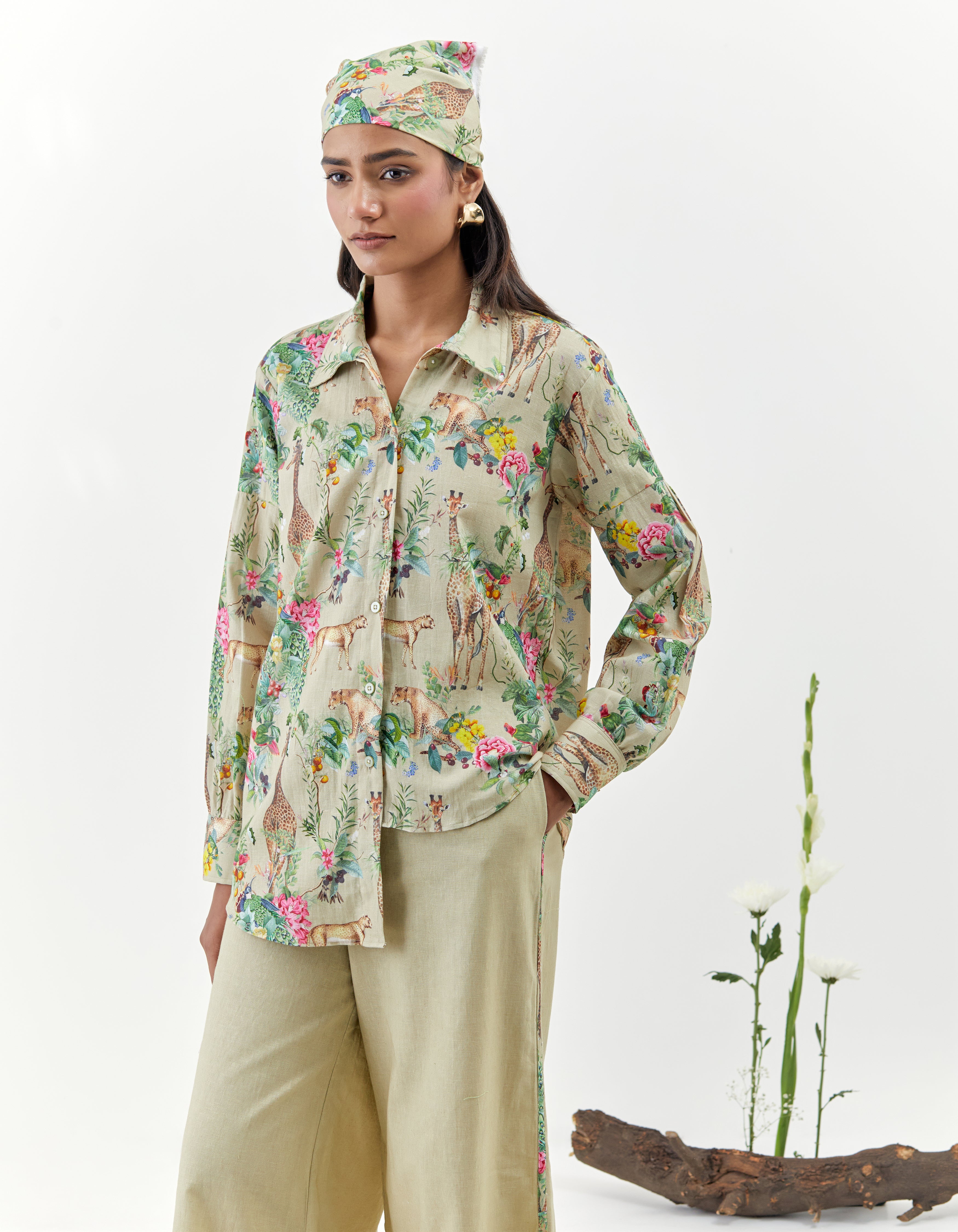 Beige Safari Printed Asymmetric Savannah Co-Ord Set