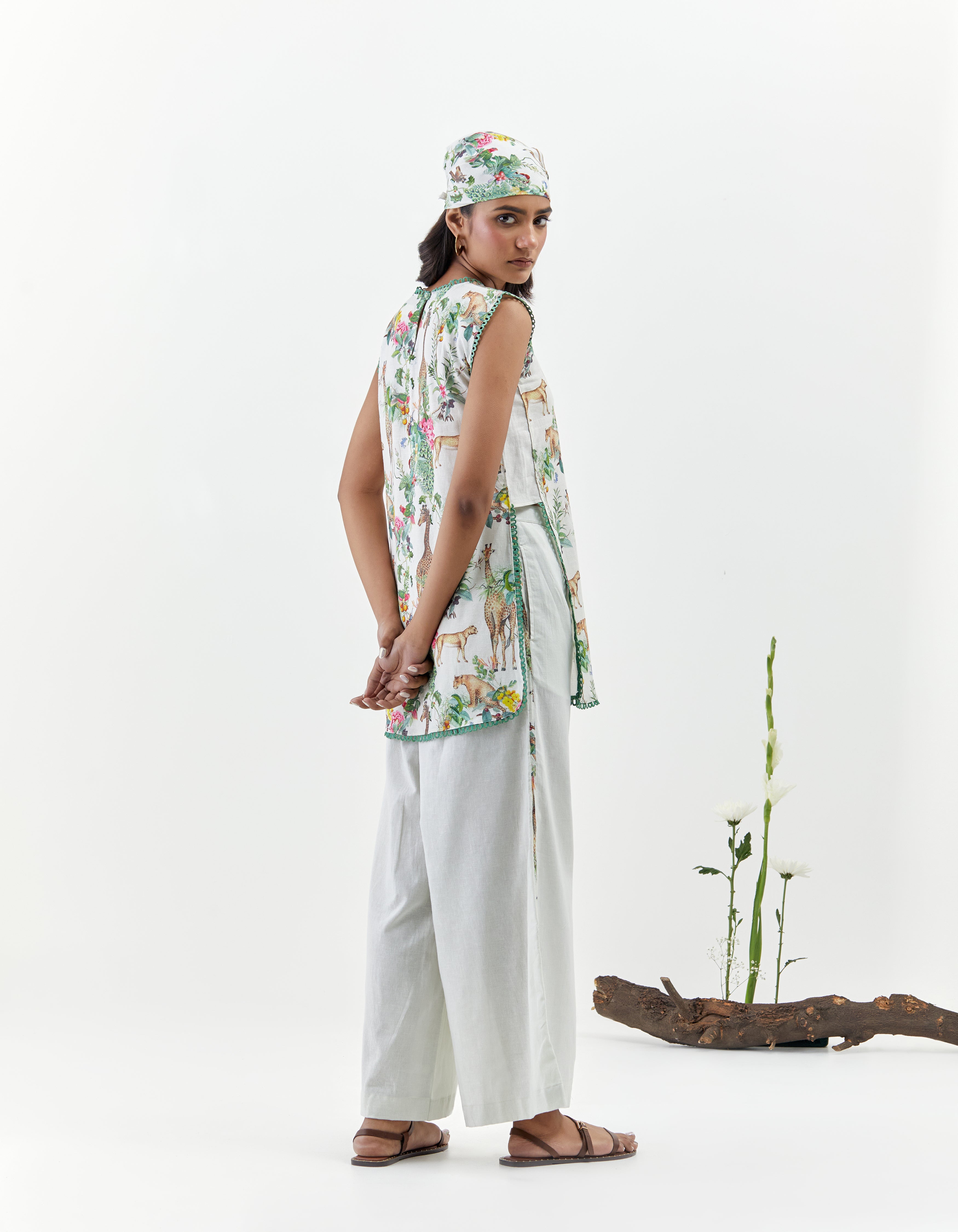 Ivory Safari print Sleeveless Savannah Co-Ord Set