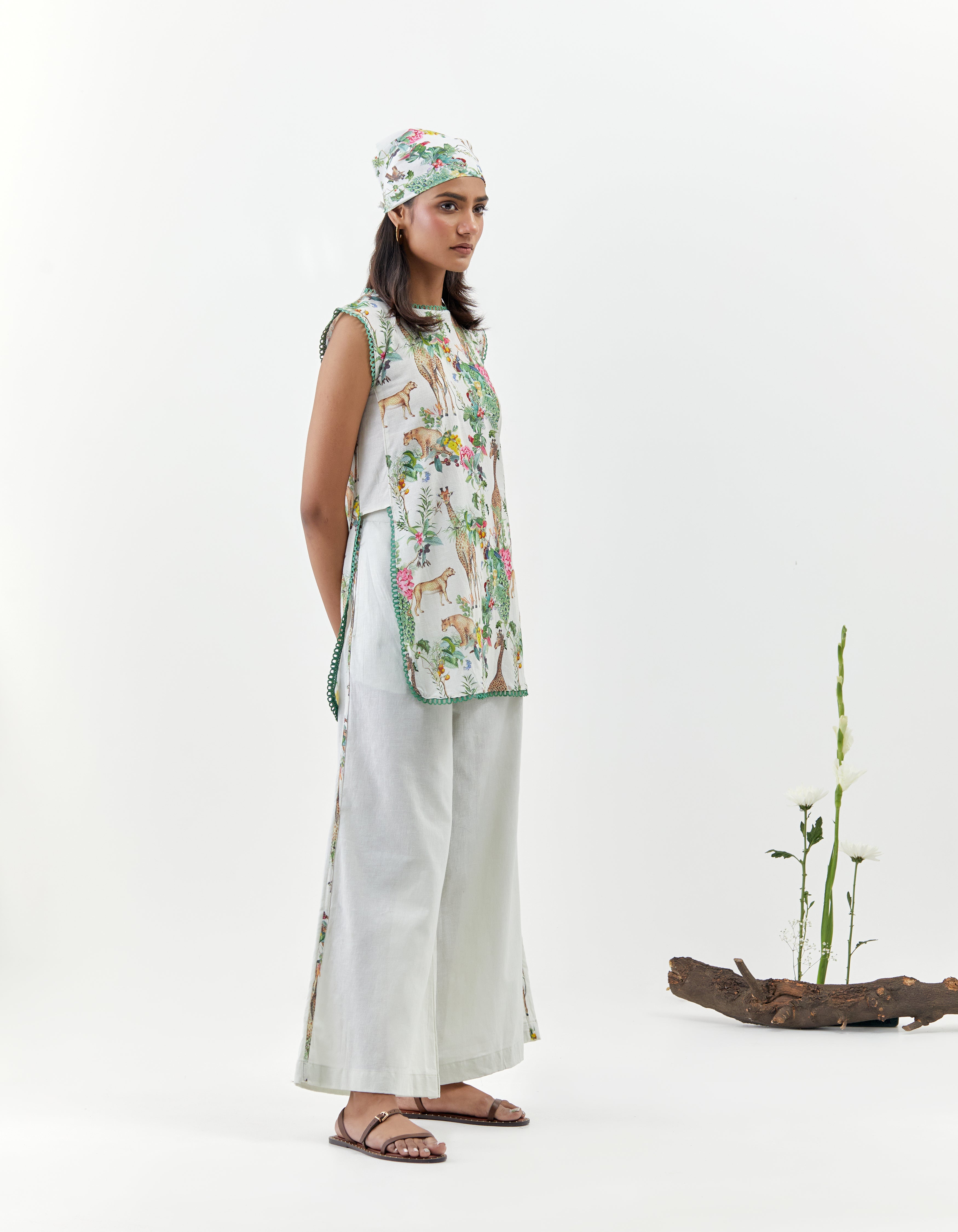 Ivory Safari print Sleeveless Savannah Co-Ord Set