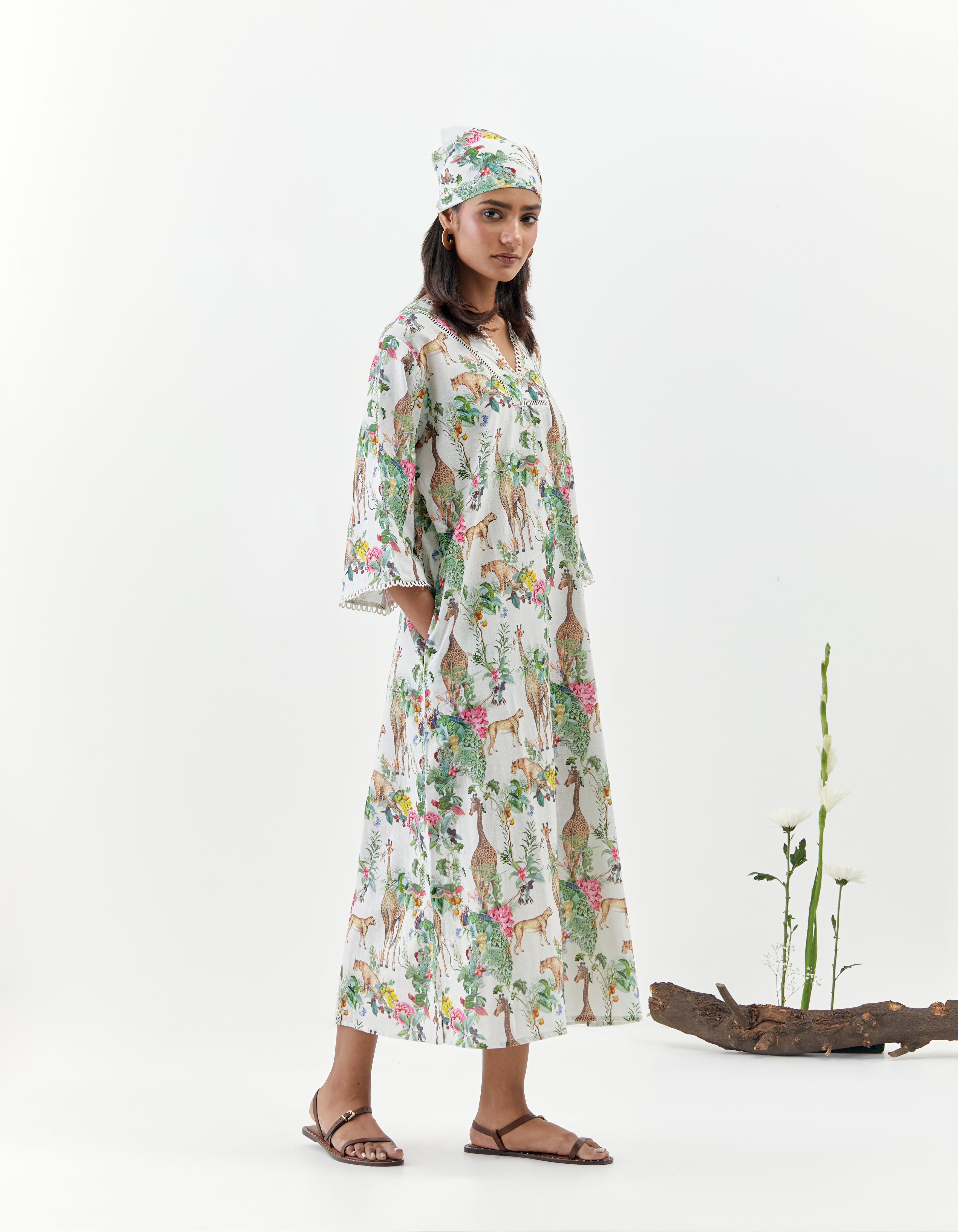 Ivory Kaftan Side Slit Savannah Dress