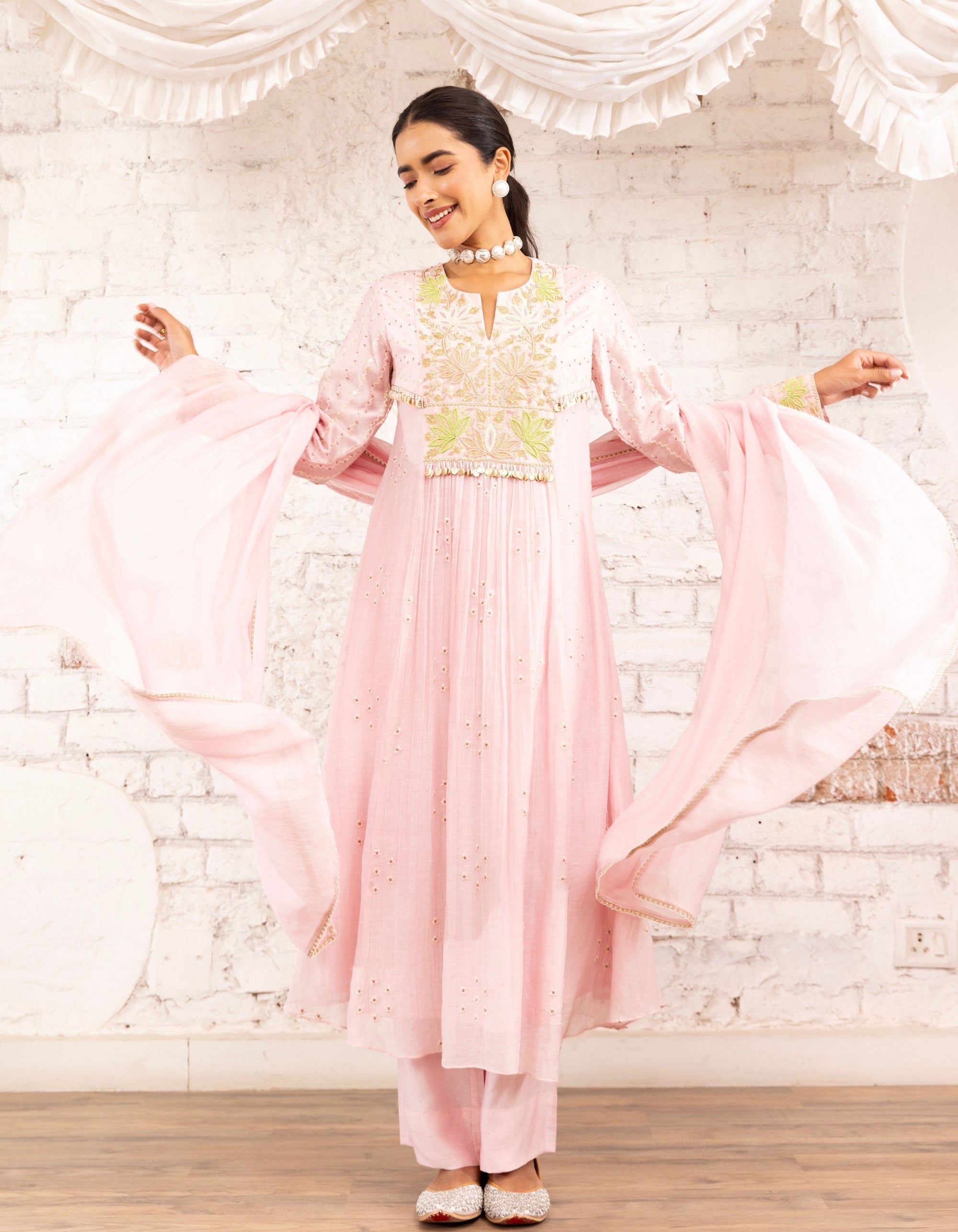 Pink Lotus Yoke Noor Anarkali Kurta Set