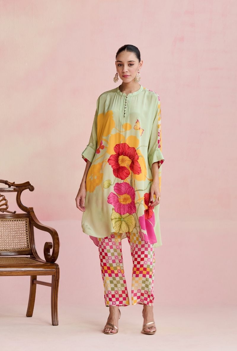Green Big Flower Motifs Amara Co-Ord Set