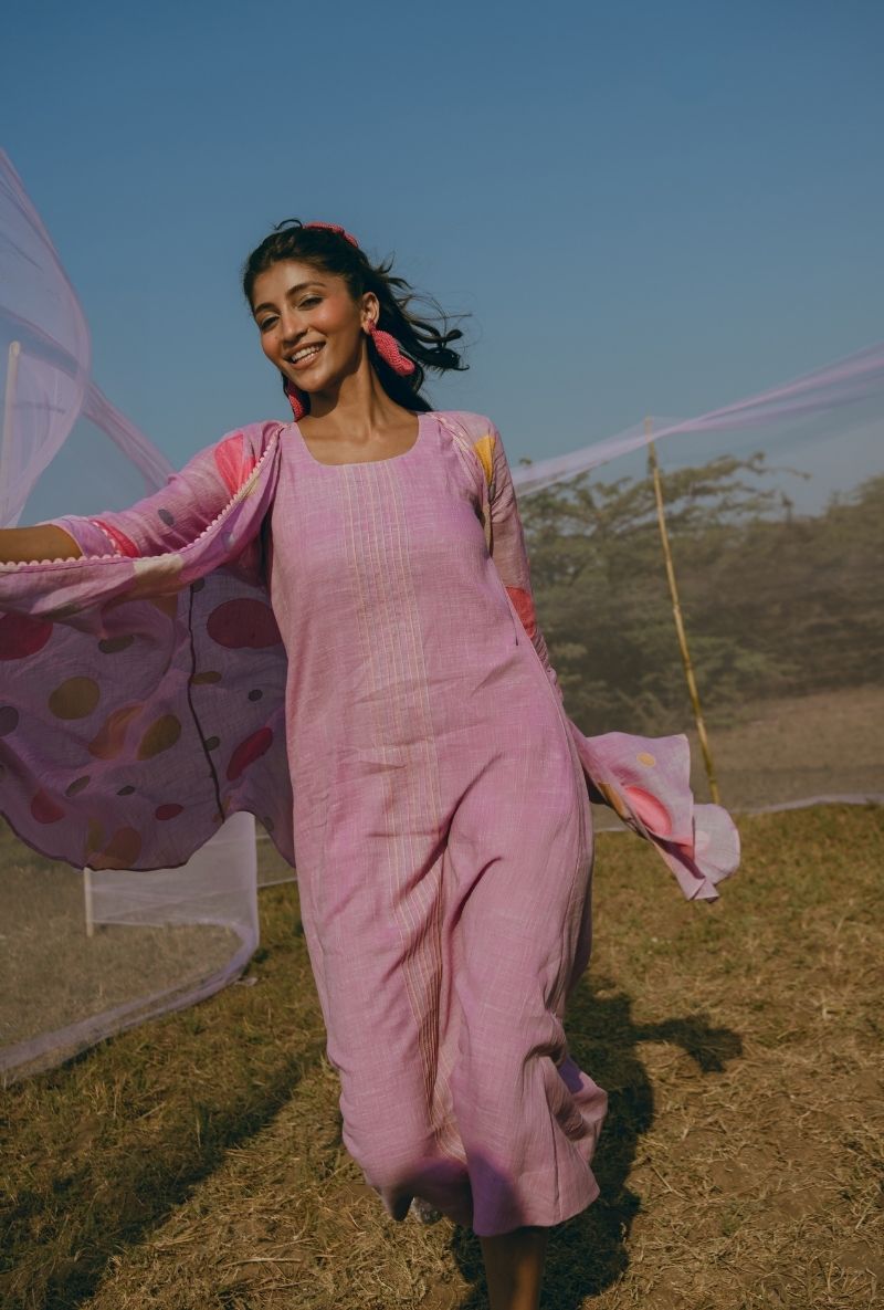 Lilac Colorful Polka Barfi Jacket Set