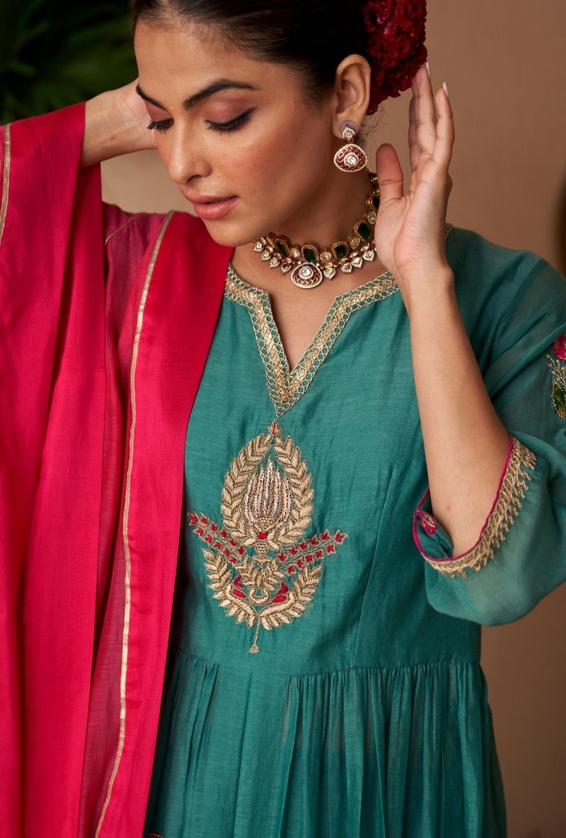 Blue Front Slit Naveli Anarkali Set