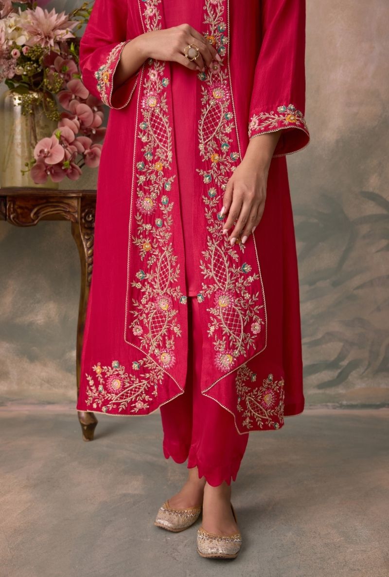 Red Embroidered Jalsa Cape Set