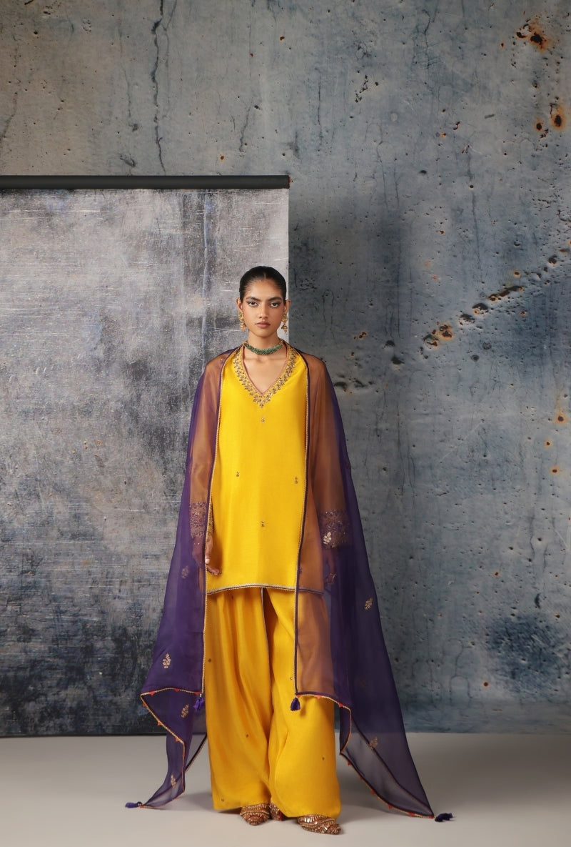 Yellow V Neck Short Nihira Salwar Set