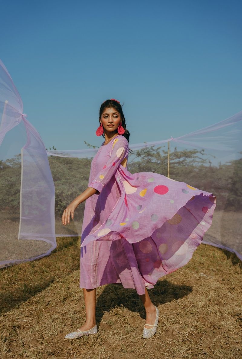 Lilac Colorful Polka Barfi Jacket Set
