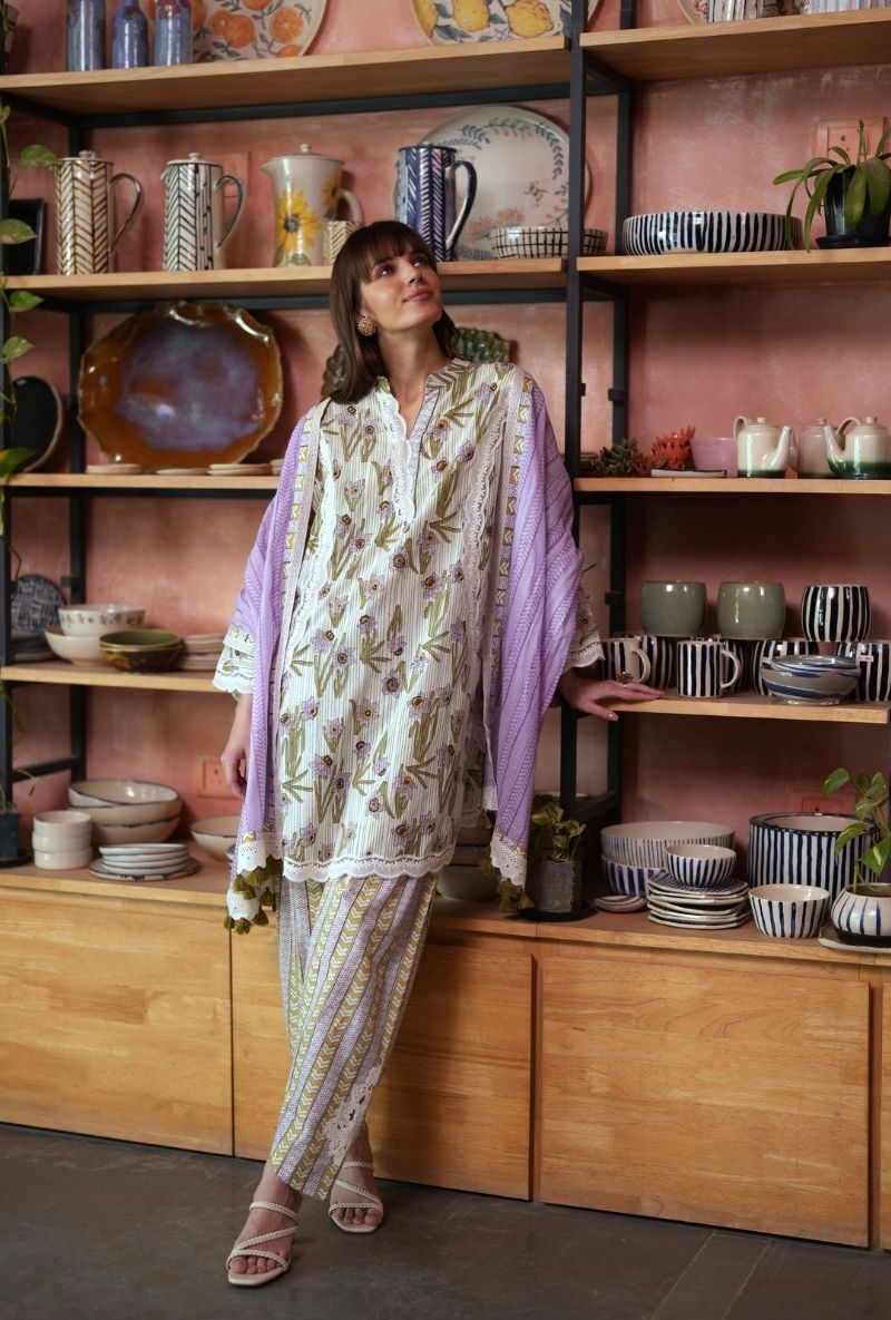 Ivory Handblock Print Raisa Tulip Salwar Set