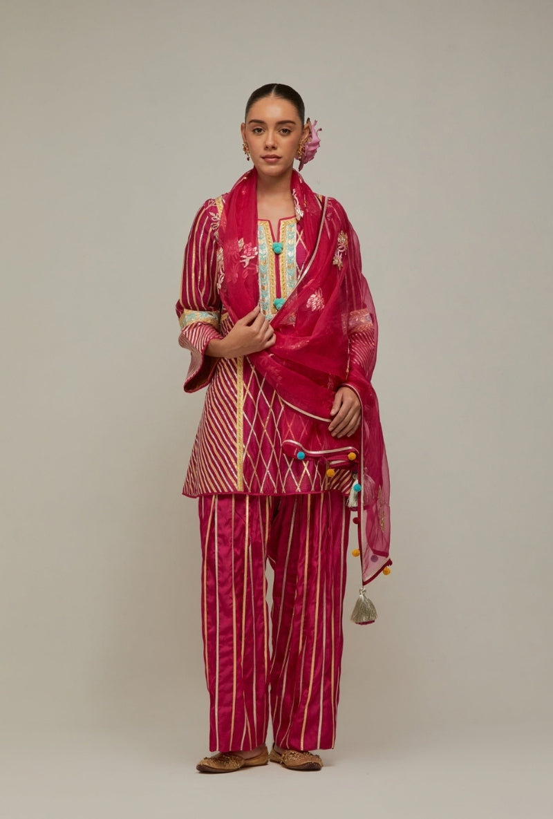 Magenta Gota Jaal Work Mehreen Farshi Set