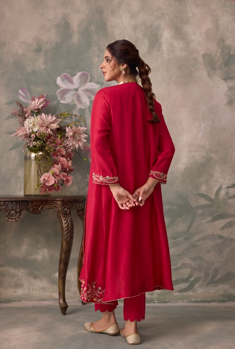 Red Embroidered Jalsa Cape Set