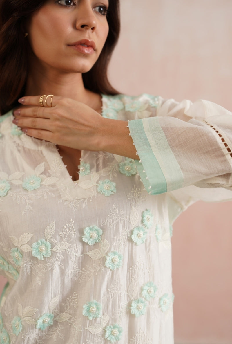 Ivory Pearl Embroidered Prisha Kurta Set