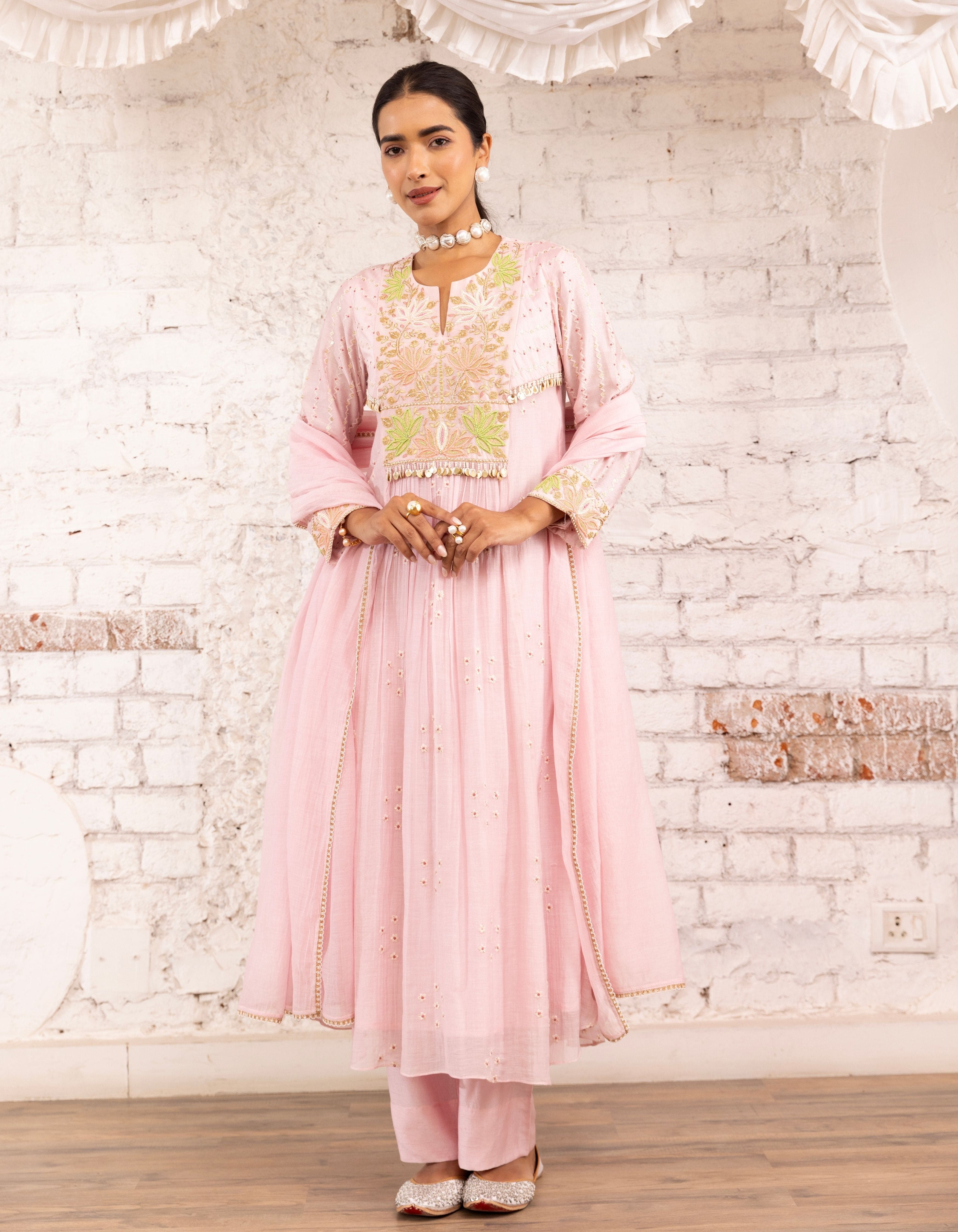 Pink Lotus Yoke Noor Anarkali Kurta Set