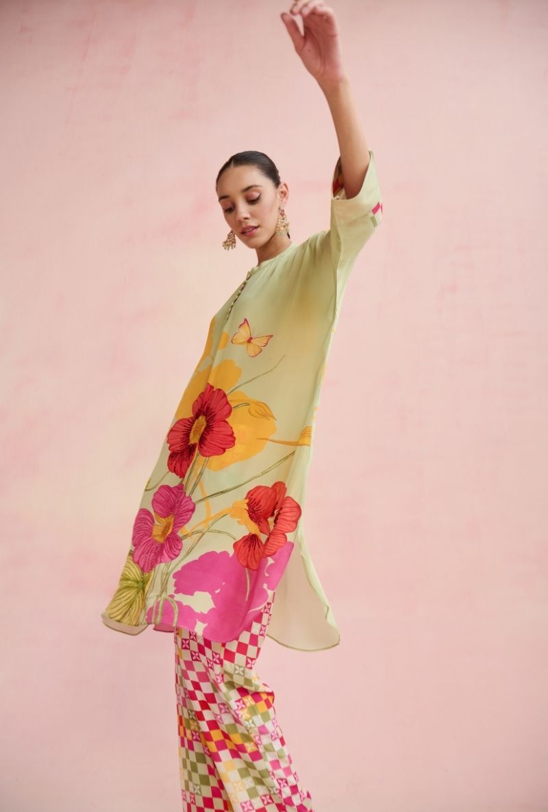 Green Big Flower Motifs Amara Co-Ord Set