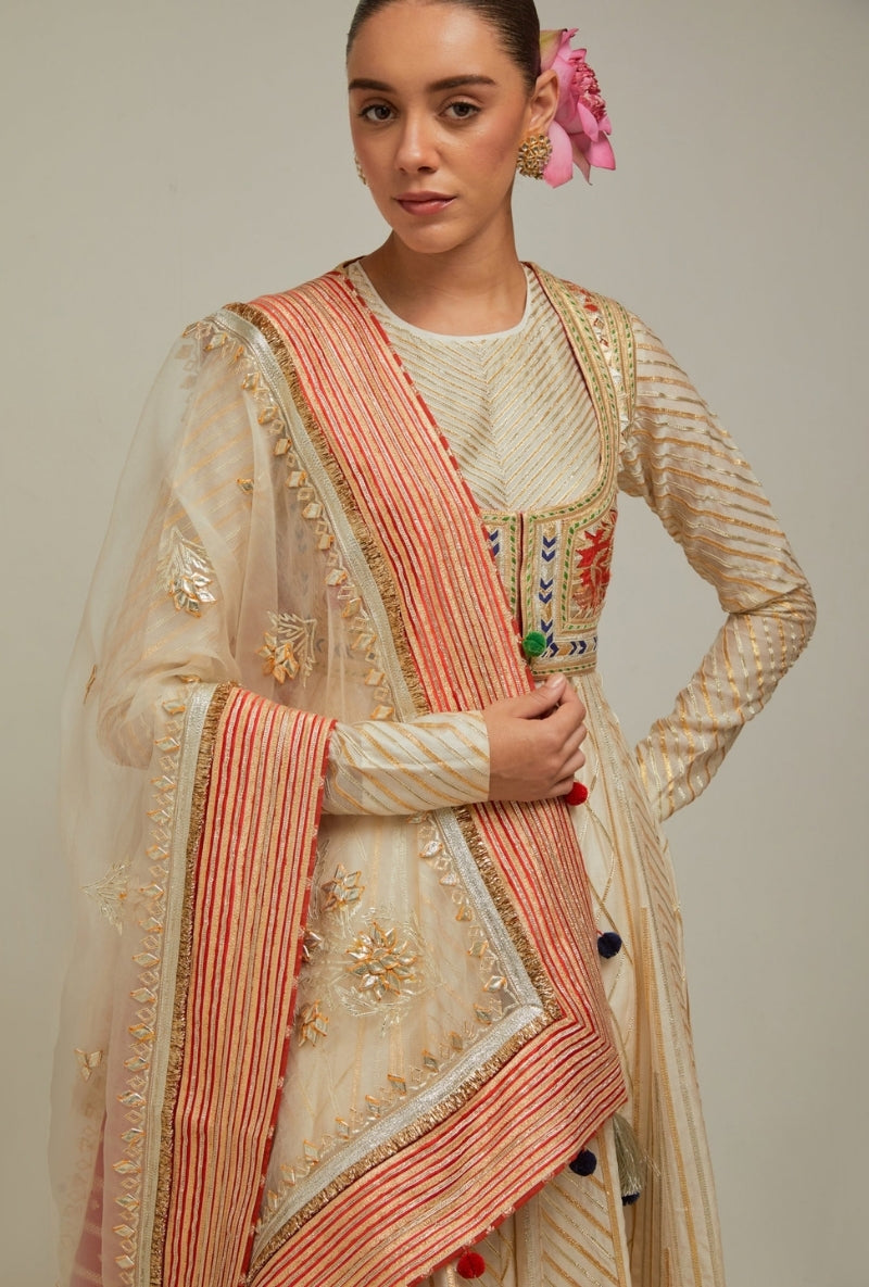 Creme Gota Anarkali Mehreen Jacket Set