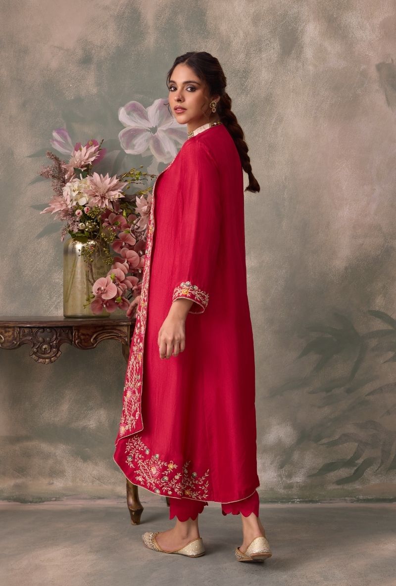 Red Embroidered Jalsa Cape Set