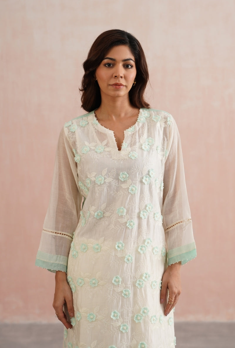 Ivory Pearl Embroidered Prisha Kurta Set
