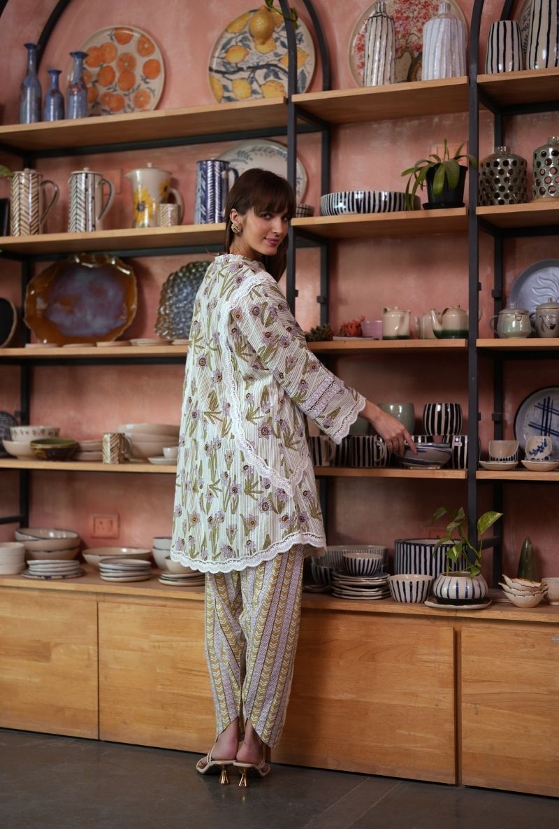 Ivory Handblock Print Raisa Tulip Salwar Set