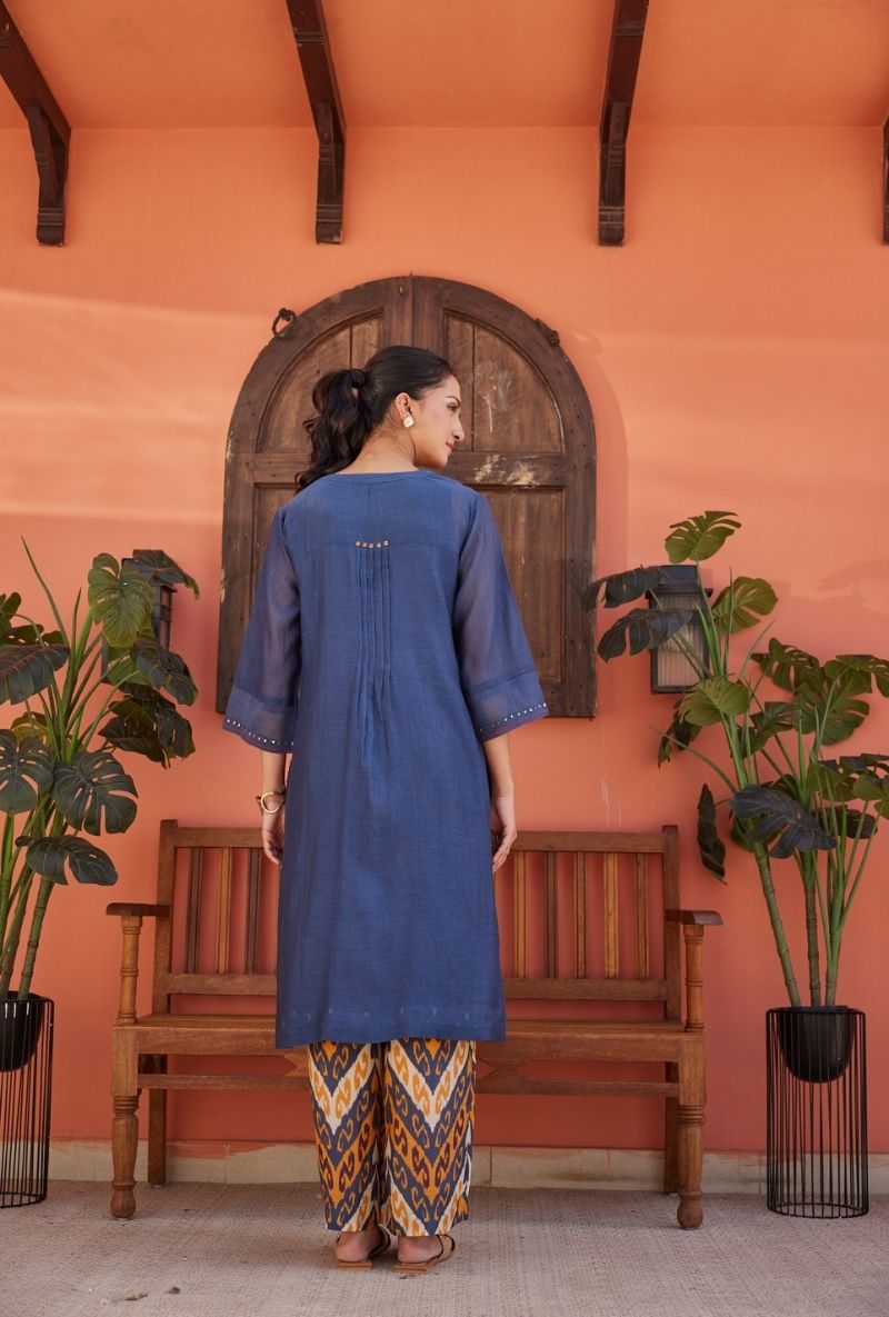Blue A-Line Zig-Zag threadwork Maeri Kurta Set