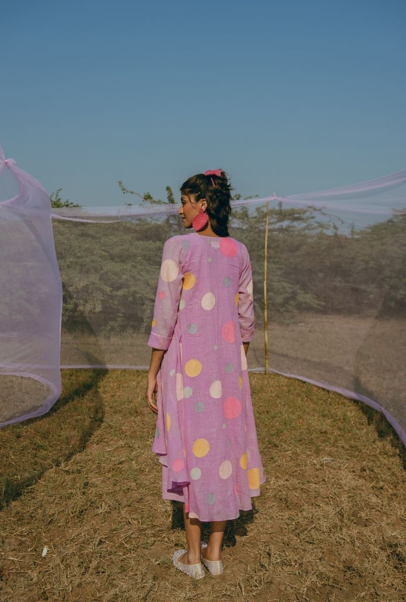 Lilac Colorful Polka Barfi Jacket Set