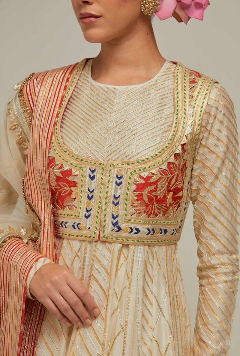 Creme Gota Anarkali Mehreen Jacket Set